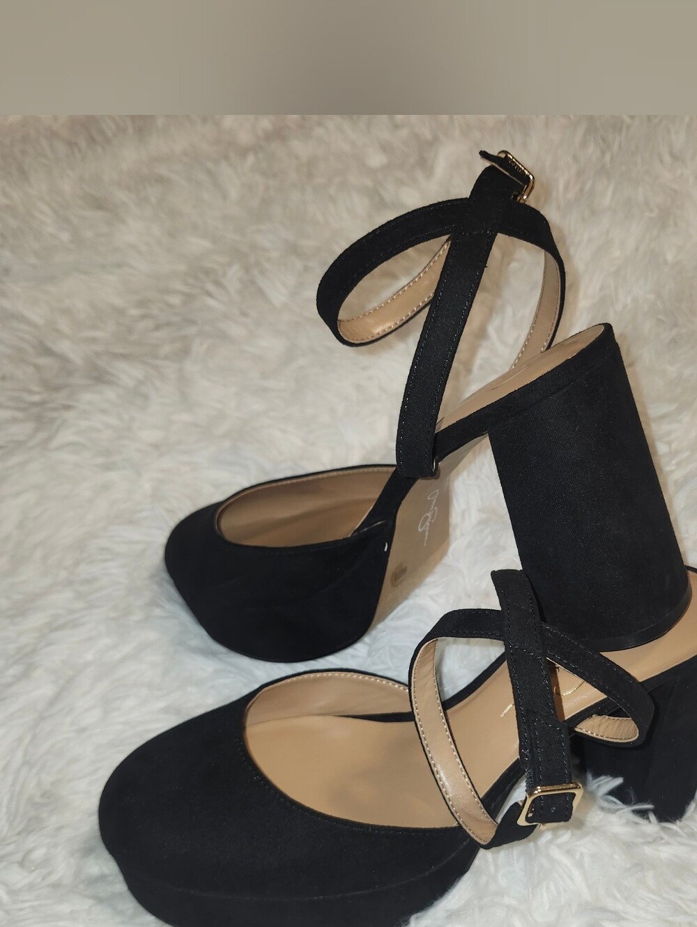 Jessica Simpson Black Platform Block Heel Ankle Strap Pumps Size 8 EUC